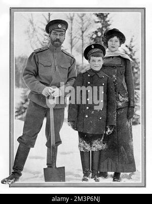 Tsar Nicholas II of Russia pictured with two of his children, the Grand