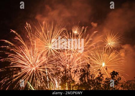 fireworks explosive on dark sky in night Stock Photo