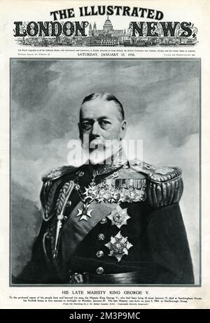 Death of the Late King George V (1865 - 1936), front cover of  The Illustrated London News showing George V in military uniform. Stock Photo