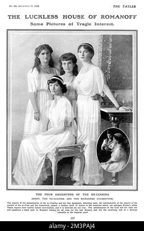 Daughters of the Ex-Tsar, report in The Tatler 1918 Stock Photo