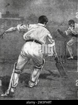 The first test match of the season, McLaren has been run out.  1902 Stock Photo