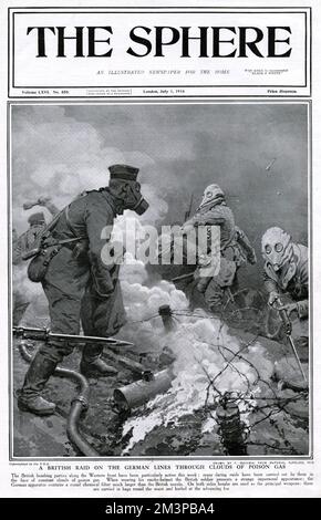 Soldiers on the Western Front wearing gas masks. Stock Photo