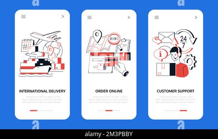 International delivery - line design style banners set Stock Vector