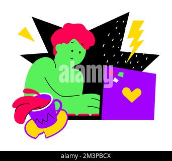 Freelancer and coffee break - colorful flat design style illustration Stock Vector
