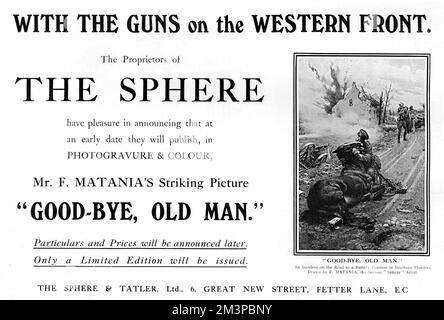 Advertisement for Goodbye Old Man by Matania, WW1 Stock Photo