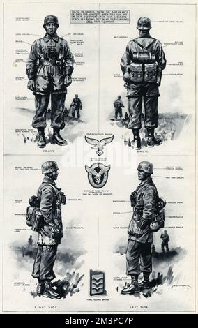 How to recognise Nazi parachutists: dress, arms and equipment.  1940 Stock Photo