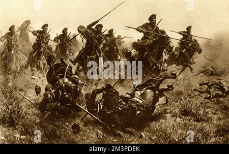 WW1 - Eastern Front - Cossack Cavalry in action - suffering against machine gun fire from German positions.     Date: 1915 Stock Photo