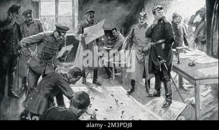 WW1 - Scene at a German HQ - Moving flags on a map Stock Photo