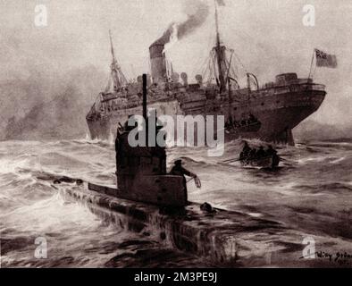 WW1 - German U-21 sinks SS 'Linda Blanche' in the Irish Sea Stock Photo