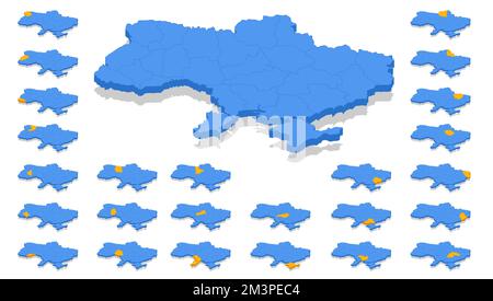 Isometric Ukraine Map. Ukraine is a country in Eastern Europe. Stock Vector