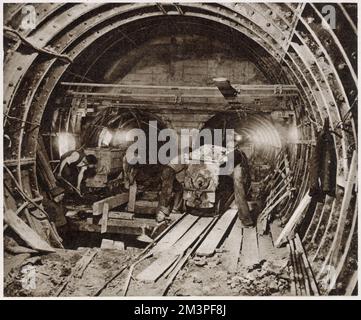 New tunnels for the Post Office Railway. 70ft beneath the ground near Oxford Street the nearly completed, double track line, that carried mail between some of London's largest sorting offices and some of the main railway termini. Stock Photo