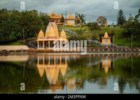 Grand bassin is a relegious place for meditation, pray and relax. Famous touristical destination in Mauritius island.  More hidu gods statue in this p Stock Photo