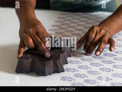 Block printing workshop, Rajasthan, Jaipur, India Stock Photo