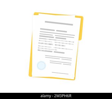 Contract papers. Document. Folder with stamp and text. Contract signing. Contract agreement logo design. Business report, paper document. Stock Vector
