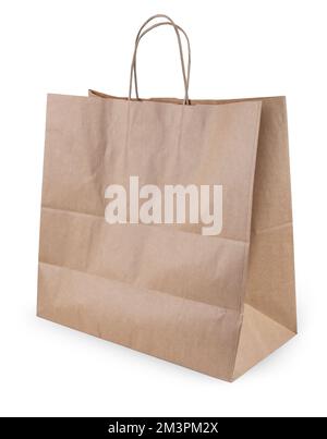 Craft brown paper bag mock up isolated on white. Stock Photo