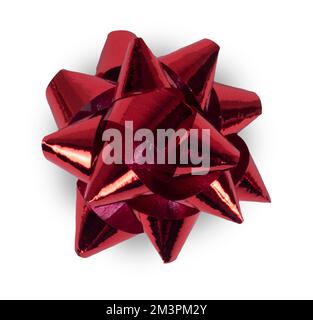 Red shiny bow for gifts and presents decoration isolated on white Stock Photo