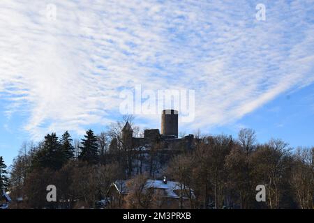 Nürburg in snow, winter 2022 Stock Photo