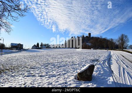 Nürburg in snow, winter 2022 Stock Photo