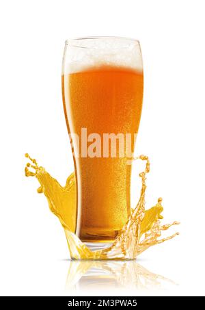 mug of beer with splashes on a white background Stock Photo