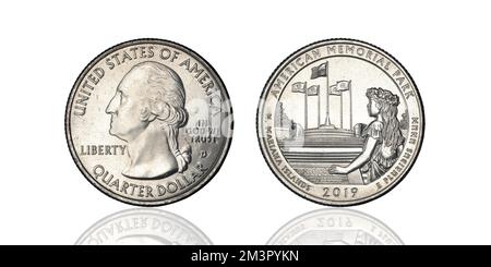 25 cents 2019 American memorial park on white background Stock Photo