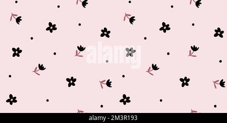 Ditsy pattern. Simple vector black and white seamless texture with small flowers. Elegant abstract floral background. Minimal repeat design for decoration, textile, wallpapers, tileable print, cloth. Vector illustration Stock Vector