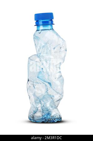 small broken water bottle on white background Stock Photo