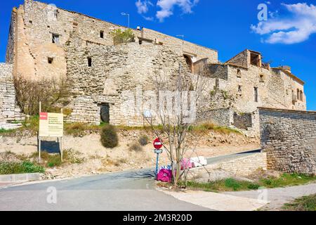 Medieval complex of the walled historic center of Montfalcó Murallat, Catalonia, Spain Stock Photo