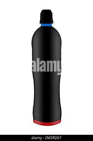 black plastic bottle without label on white background Stock Photo
