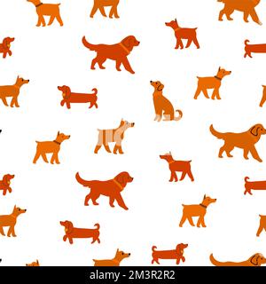 Vector seamless pattern with cute dogs isolated on white, dachshund, jack russell, terrier, doberman with flowers, crowns, polka dots. Animal pattern, perfect for kids textile, nursery decor, fabric. Vector illustration Stock Vector