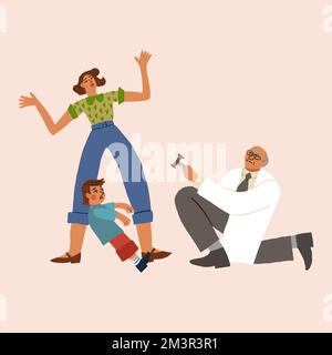 Reception in the office of a psychotherapist. A man performs a hypnotherapy session. Vector flat illustration. Vector illustration Stock Vector