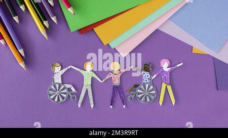 Multi ethnic disabled people community stationery items, Resolution and high quality beautiful photo Stock Photo