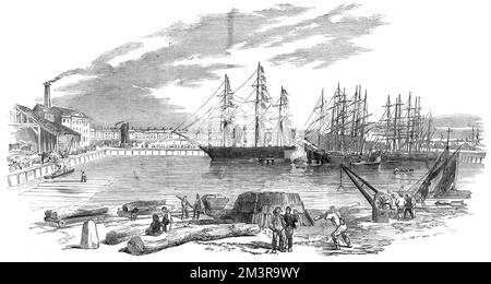 East and West India Dock, London - Arrival of the John Bowes screw steamer into the Collier Dock.      Date: 1852 Stock Photo