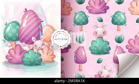 Rabbit in forest - seamless patern Stock Vector
