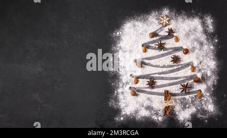 Top view christmas tree shape with flour copy space. Resolution and high quality beautiful photo Stock Photo