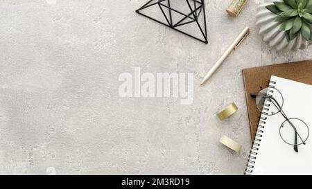 Top view desk with office supplies. Resolution and high quality beautiful photo Stock Photo