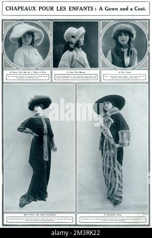 Women and young girls wearing winter garments.     Date: 1913 Stock Photo