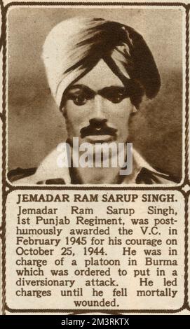 Ram Sarup Singh (1912-1944), Jemadar in the 2nd Battalion, 1st Punjab Regiment in the British Indian Army. Posthumously awarded the Victoria Cross in February 1945 for courage on 25th October 1944 in Burma (now Myanmar) in World War Two.  C.1944 Stock Photo