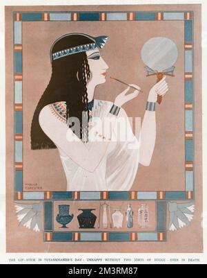 Illustration reflecting facts described in Adolph Erman's 'Life in Ancient Egypt' showing an Egyptian woman applying rouge - apparently the Egyptians applied this even to corpses.       Date: 1924 Stock Photo