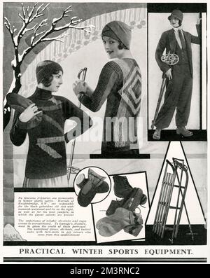 Women models wearing winter sports outfits and accessories.     Date: 1929 Stock Photo