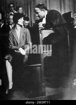 Alice de Janze, Comtesse de Janze and later, Alice de Trafford (1899-1941) pictured in court in Paris where she stood trial for shooting her lover Raymond de Trafford in the Gare du Nord.  She was an American heiress who spent years in Kenya as a member of the Happy Valley set and was connected with numerous scandals, including the attempted murder of her lover in 1927, and the 1941 murder of The 22nd Earl of Erroll in Kenya. Her tempestuous life was marked by promiscuity, drug abuse and several suicide attempts.  She and Raymond survived the shooting, she was fined just 100 francs and eventua Stock Photo