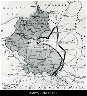 Map showing progress of German invasion of Poland, Sept 1939 Stock Photo