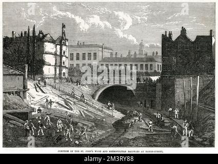 Railway construction, Baker Street, London 1868 Stock Photo