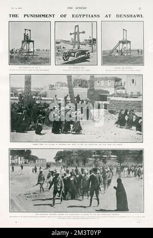 The Punishment of Egyptians at Denshawi found guilty of murdering Captain Bull and injuring other officers on June 13. Four ringleaders were hanged and eight received fifty lashes each.  1906 Stock Photo