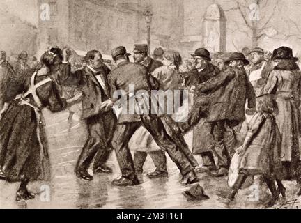 Arrest of French anarchist Emile Cottin following his attempted assassination of French Prime Minister Georges Clemenceau on 19 February 1919. Stock Photo