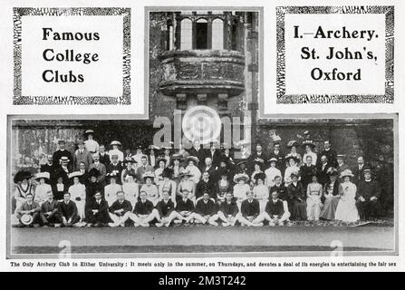 Group photograph of the male and femlae members of the Archery Club, St. John's Collge, Oxford University. The sole archery club at either of the top two English Universities at the time. Stock Photo