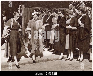 A visit to Westfield College, Hampstead by Queen Elizabeth the Queen Mother (in her role as Chancellor of the University of London) accompanied by Principal Dr Kathleen Chesney. Stock Photo