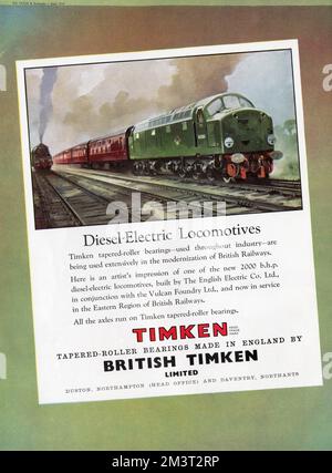 One of the 'new' 2000 b.h.p. Class 40 diesel-electric locomotives built by The English Electric Company Ltd., in conjunction with the Vulcan Foundry Ltd. put into service in the Eastern Region of British Railways. All of the axles ran on Timken tapered-roller bearings.     Date: 1959 Stock Photo