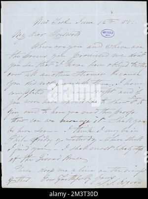 Samuel Stillman Osgood, New York, autograph letter signed to R. W. Griswold, 12 June 1855 , American literature, 19th century, History and criticism, Authors, American, 19th century, Correspondence, Authors and publishers, Poets, American, 19th century, Correspondence, Osgood, Frances Sargent, 1811-1850. Rufus W. Griswold Papers Stock Photo
