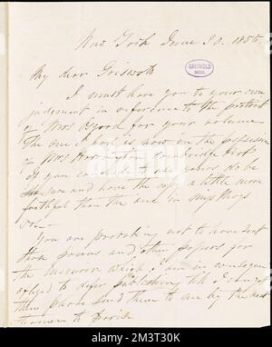 Samuel Stillman Osgood, New York, autograph letter signed to R. W. Griswold, 30 June 1855 , American literature, 19th century, History and criticism, Authors, American, 19th century, Correspondence, Authors and publishers, Poets, American, 19th century, Correspondence, Osgood, Frances Sargent, 1811-1850. Rufus W. Griswold Papers Stock Photo