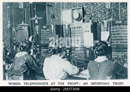 Experienced women operators in the French Central Army Telephone Office, on the Somme. Stock Photo